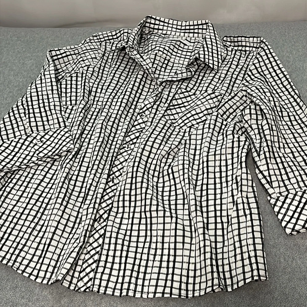 Foxcroft Hampton Button Top Womens Size 20 Black White Plaid Mature Casual - Picture 8 of 10